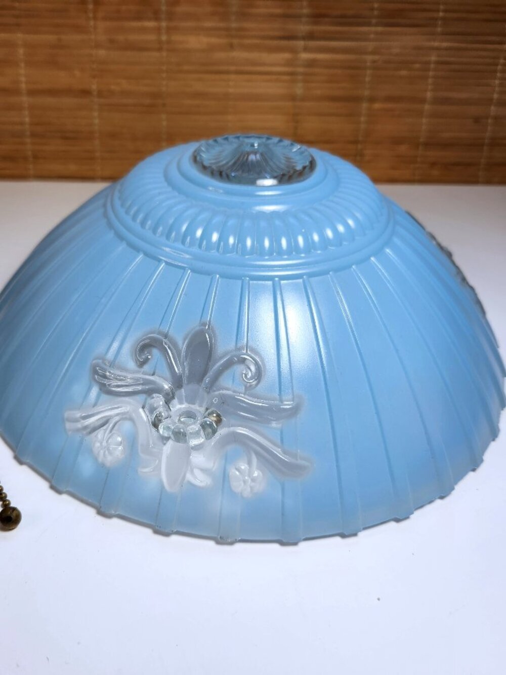 Vintage Art Deco Blue Frosted Satin Glass 3 Chain Ceiling Light Lamp Shade
